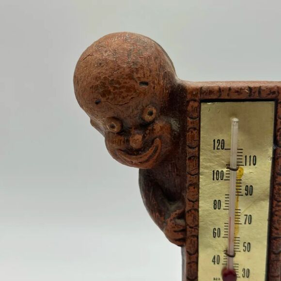 Vintage 40s Syroco Americana Diaper Dan Wood Thermometer - Picture 3 of 7